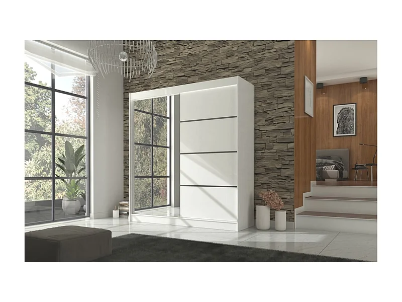 Armadio Milton (200cm)/ante scorrevoli/specchio/Bianco