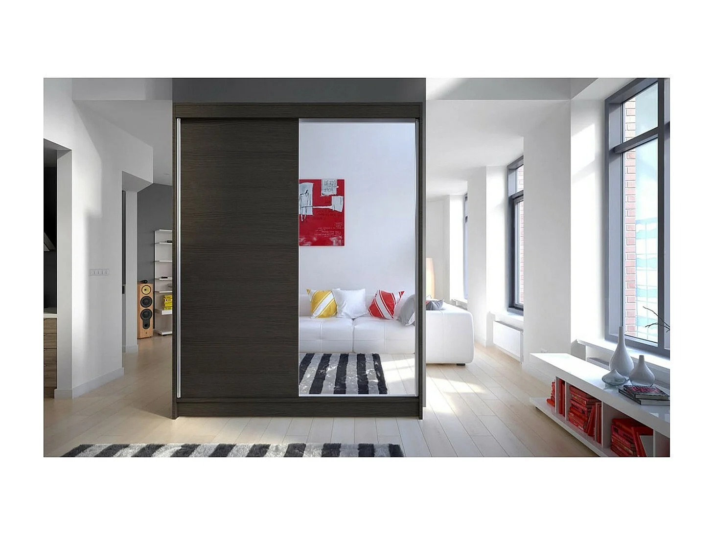 Armoire Jurgen (150cm)/portes coulissantes/miroir/Marron