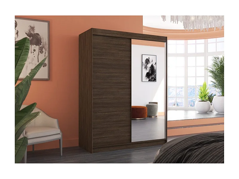 Armoire Jurgen (150cm)/portes coulissantes/miroir/Marron
