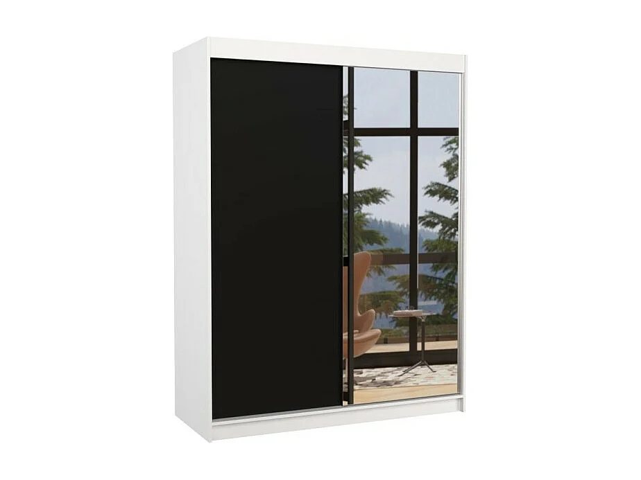 Armoire Jurgen (150cm)/portes coulissantes/miroir/LED/Blanc&Noir
