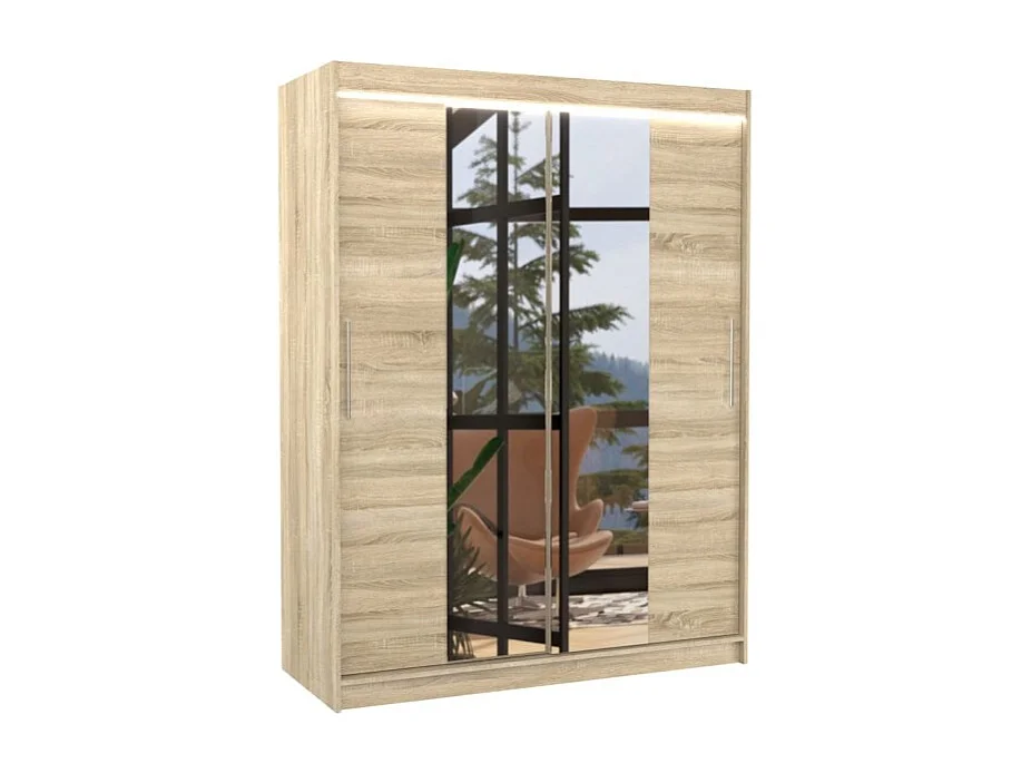 Armoire Agnès (150cm)/portes coulissantes/miroir/LED/Sonoma