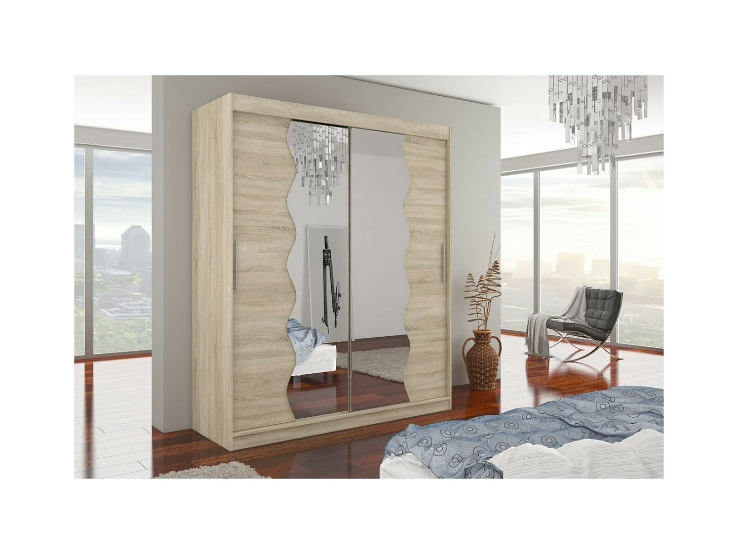 Armoire Tansas (180cm)/portes coulissantes/miroir/Sonoma