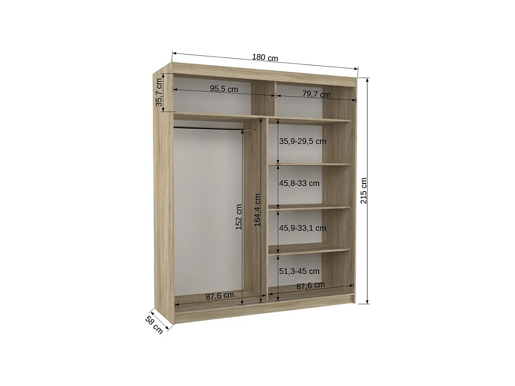 Armoire Tansas (180cm)/portes coulissantes/miroir/Sonoma