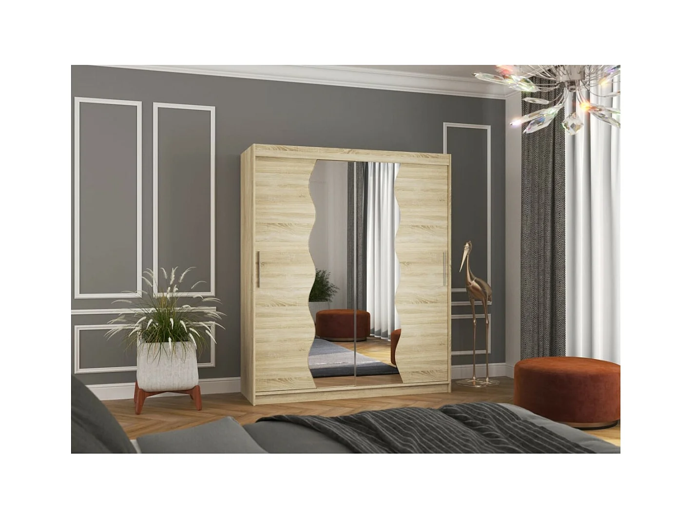 Armoire Tansas (180cm)/portes coulissantes/miroir/Sonoma