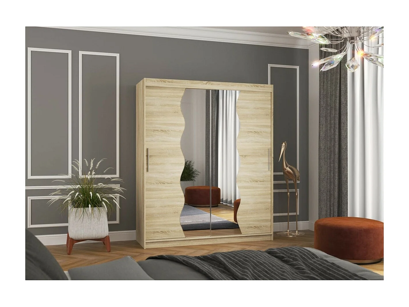 Kleiderschrank Tansas (180cm)/Schiebetüren/Spiegel/Sonoma