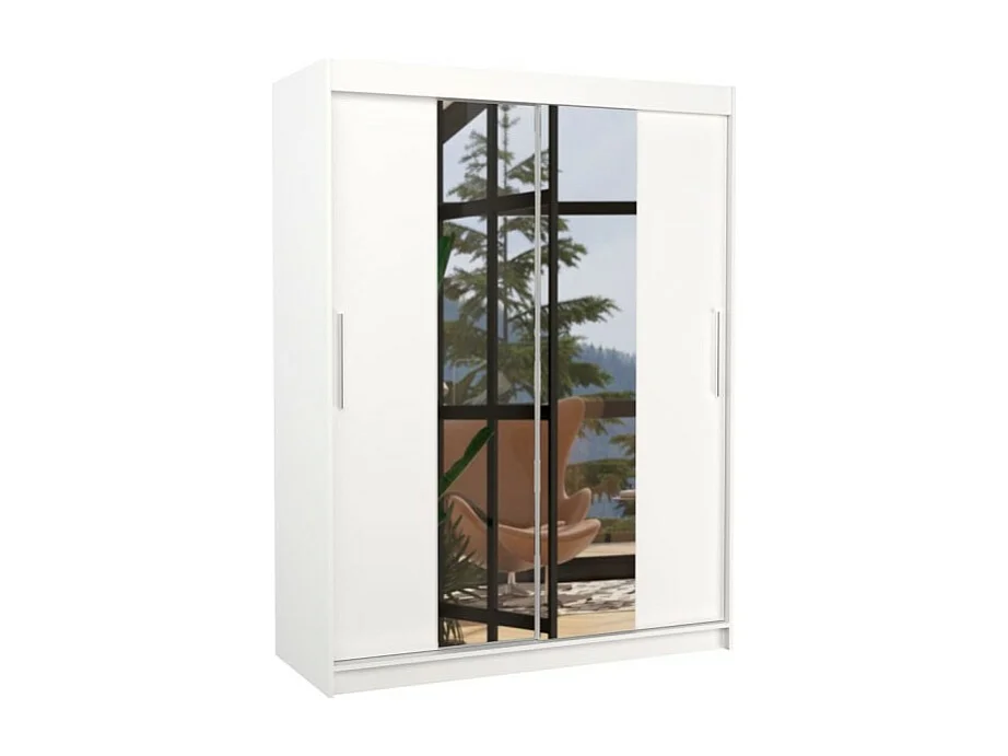 Armoire Agnès (150cm)/portes coulissantes/miroir/Blanc
