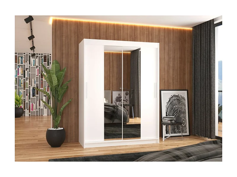 Kleiderschrank Agnes (150cm)/Schiebetüren/Spiegel/Weiss