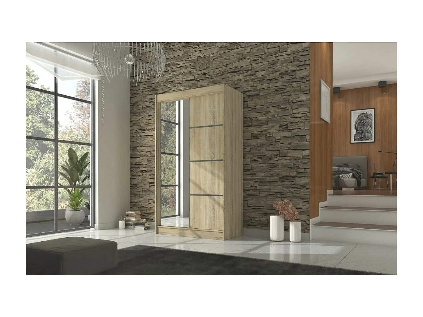 Armoire Milton (120cm)/portes coulissantes/miroir/Sonoma