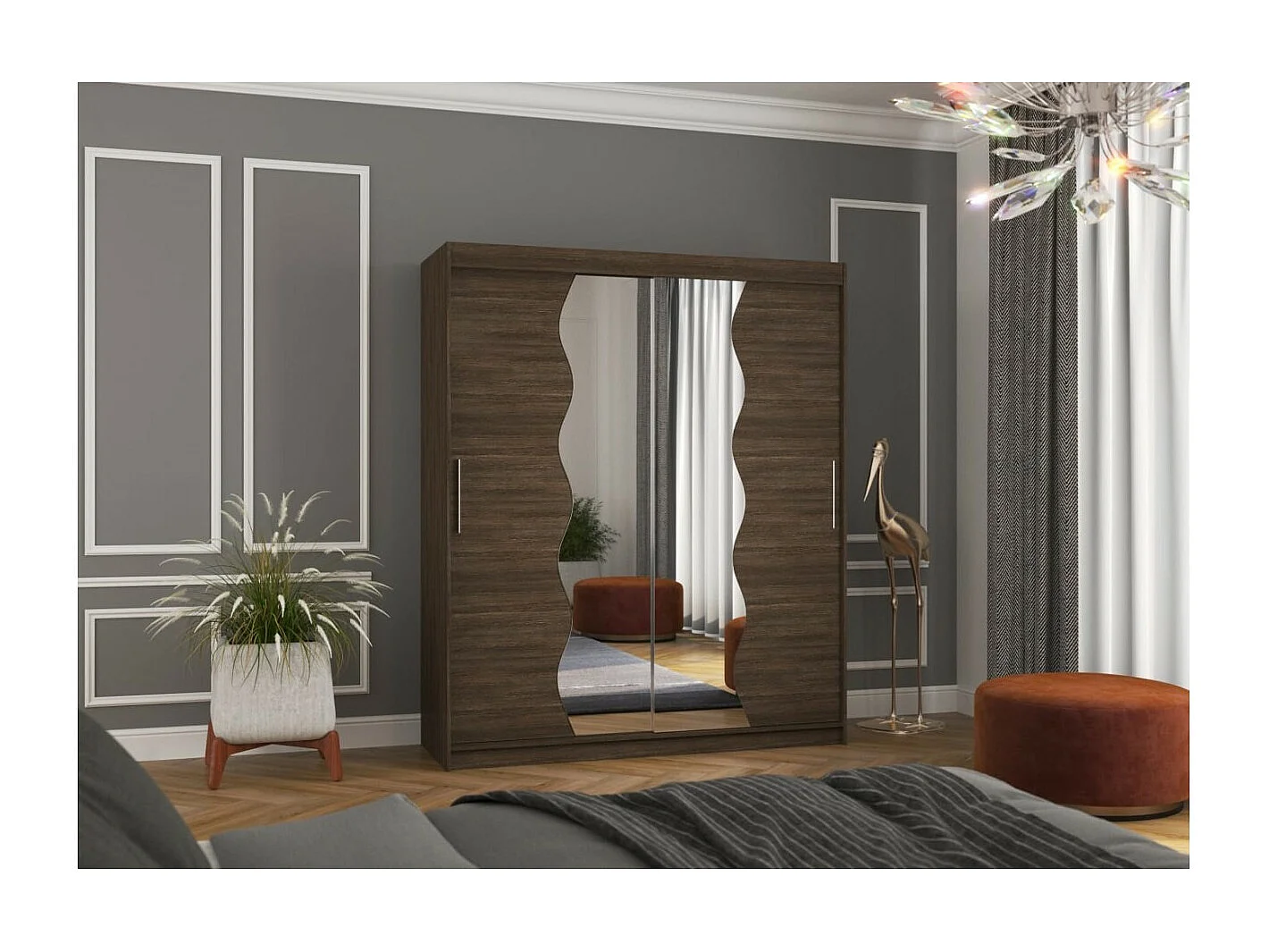 Armoire Tansas (180cm)/portes coulissantes/miroir/Marron