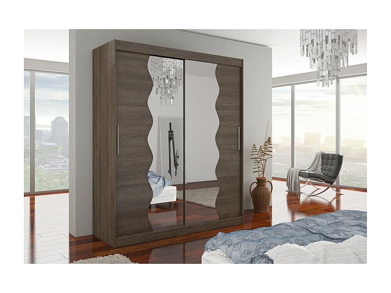 Kleiderschrank Tansas (180cm)/Schiebetüren/Spiegel/Braun