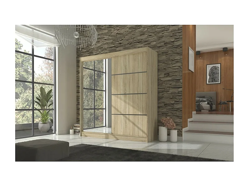 Armoire Milton (200cm)/portes coulissantes/miroir/Sonoma
