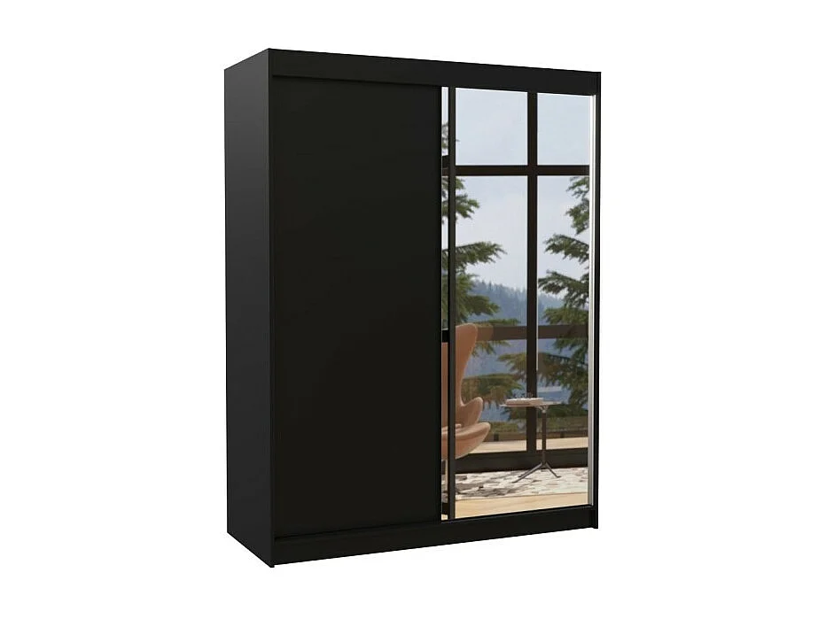 Armadio Jurgen (150cm)/ante scorrevoli/specchio/Nero