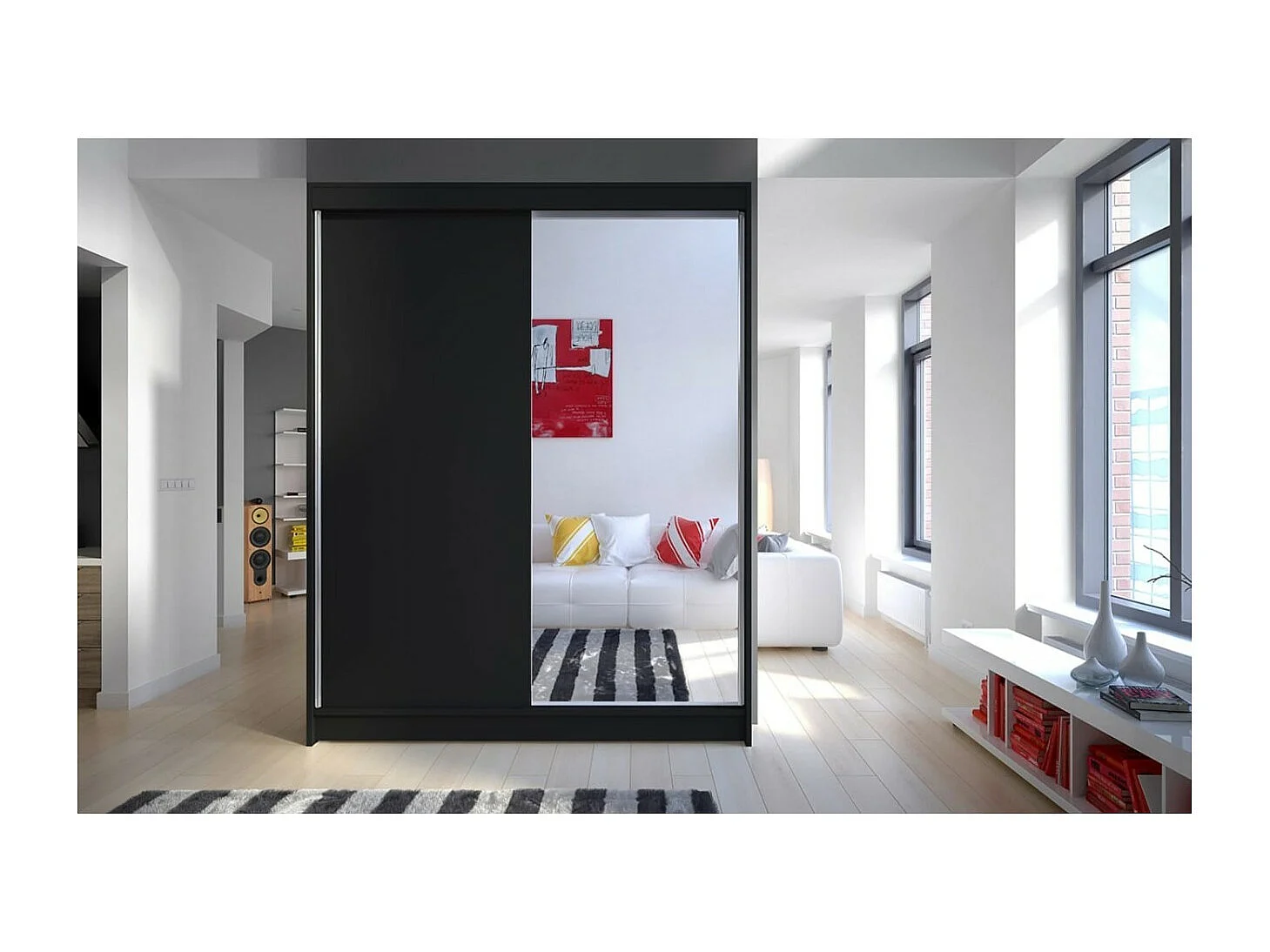 Armoire Jurgen (150cm)/portes coulissantes/miroir/Noir