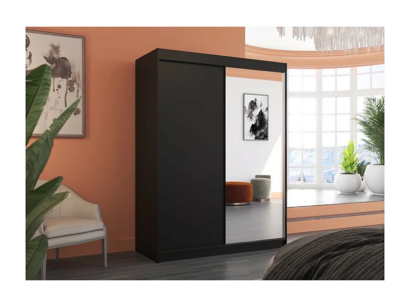 Armoire Jurgen (150cm)/portes coulissantes/miroir/Noir