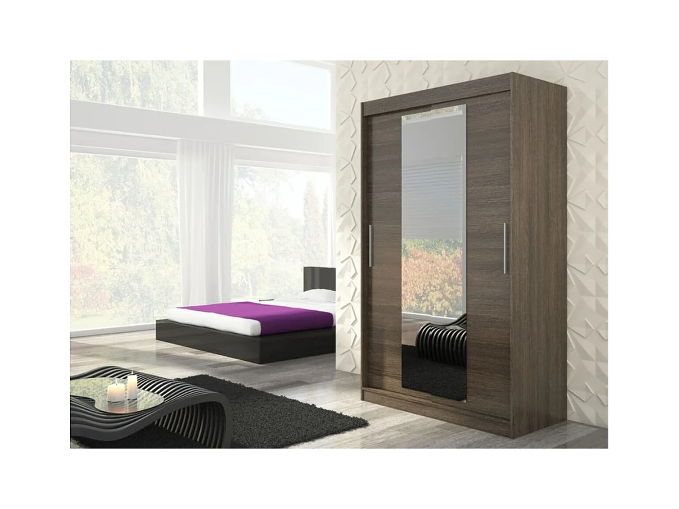 Armoire Agnès (150cm)/portes coulissantes/miroir/Marron