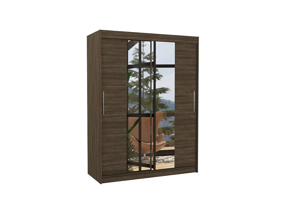 Armoire Agnès (150cm)/portes coulissantes/miroir/Marron