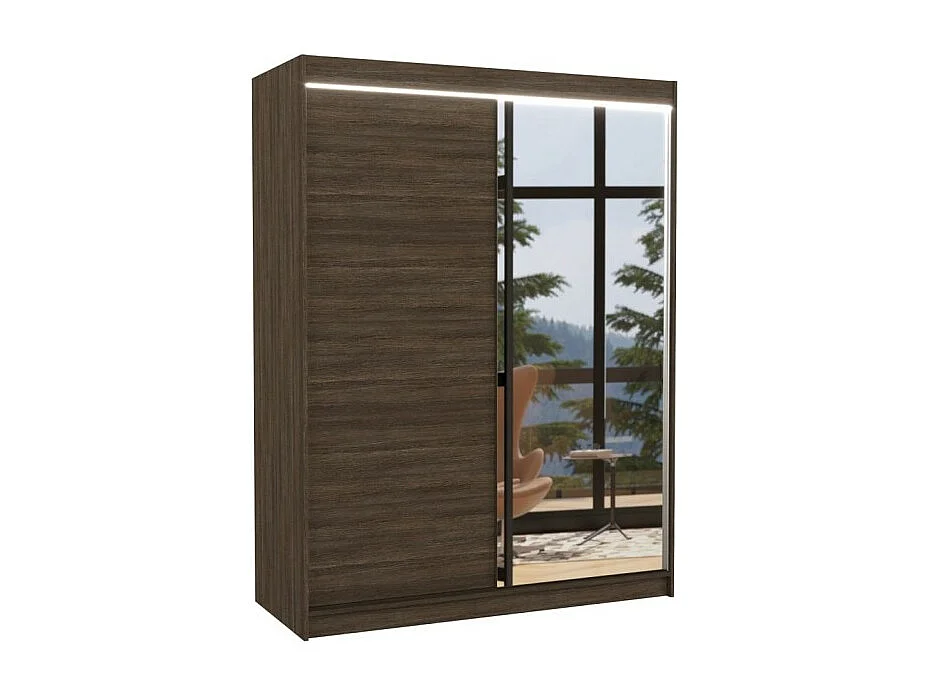 Armoire Jurgen (150cm)/portes coulissantes/miroir/LED/Marron