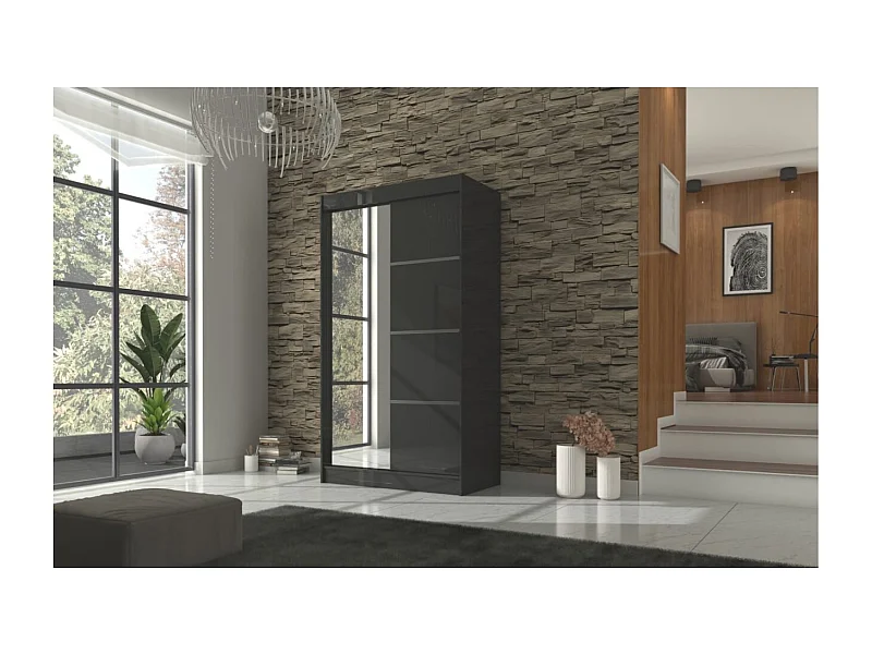 Kleiderschrank Milton (120cm)/Schiebetüren/Spiegel/Schwarz