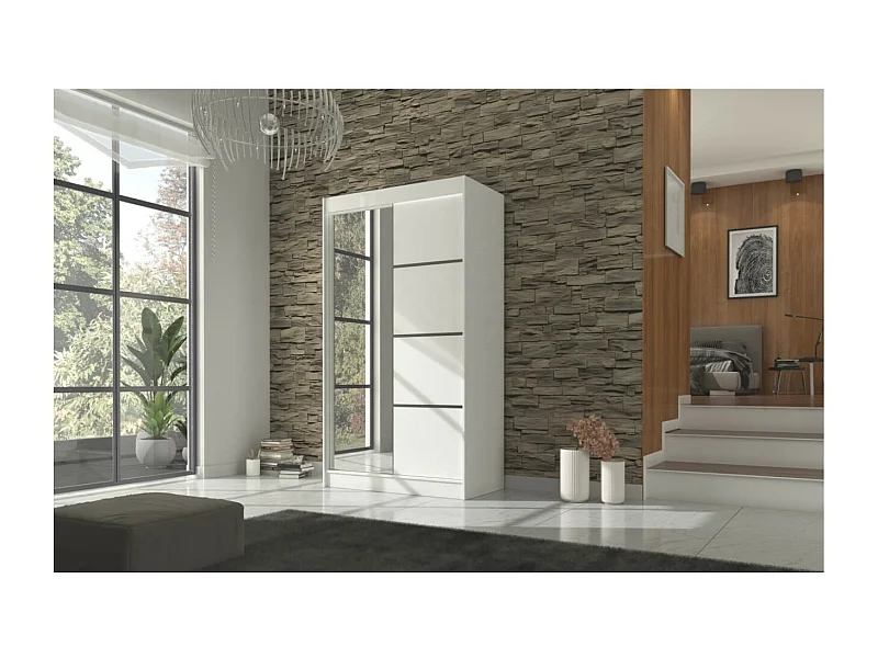 Armoire Milton (120cm)/portes coulissantes/miroir/Blanc