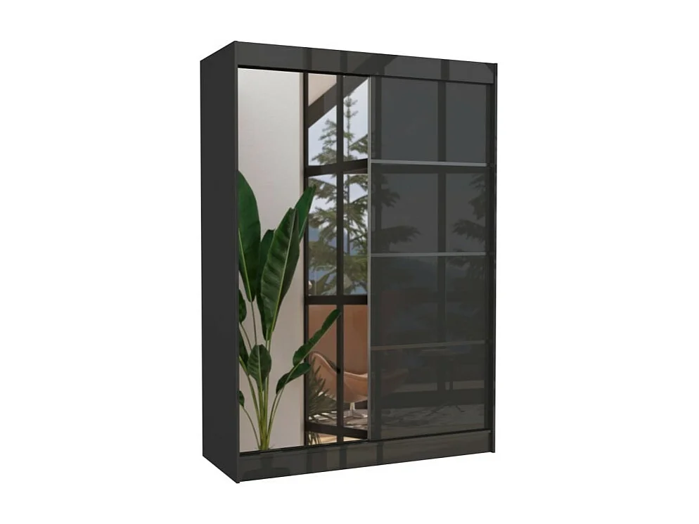 Kleiderschrank Morenz (180cm)/Schiebetüren/Spiegel//LED/Schwarz/Weiss