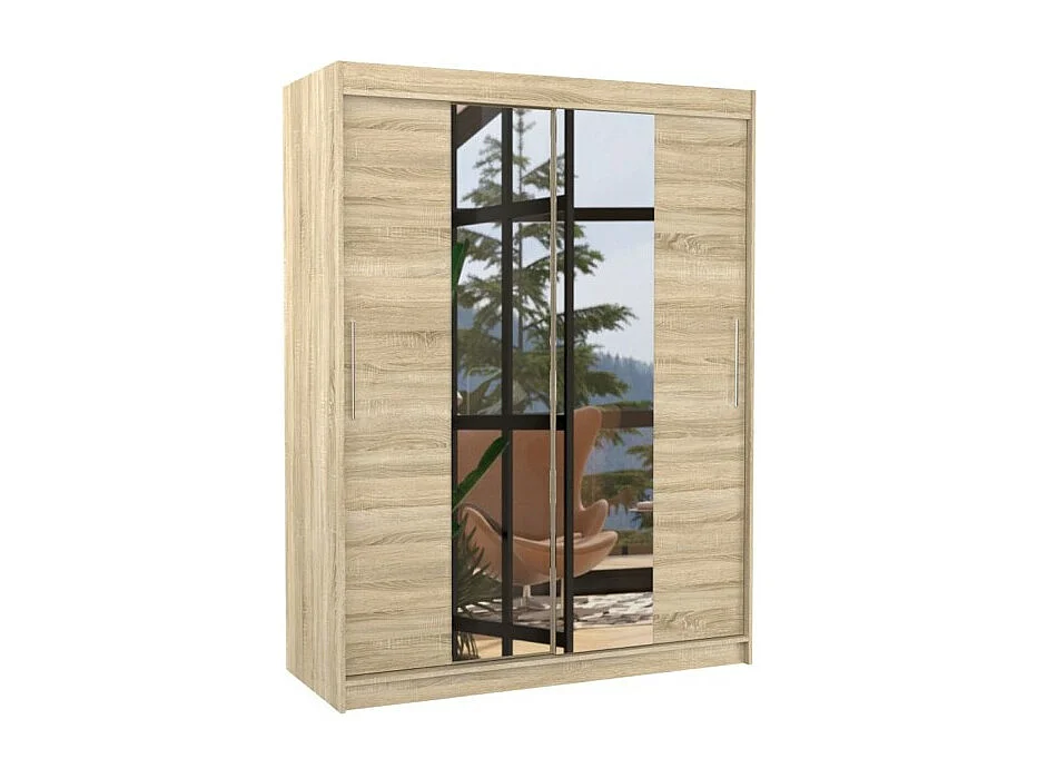 Armoire Agnès (150cm)/portes coulissantes/miroir/Sonoma