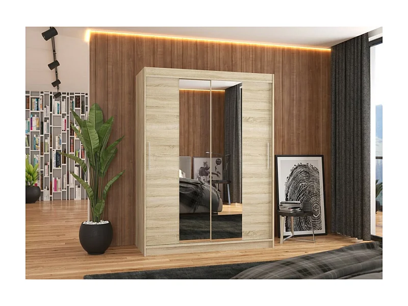 Kleiderschrank Agnes (150cm)/Schiebetüren/Spiegel/Sonoma