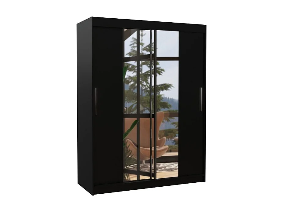 Armoire Agnès (150cm)/portes coulissantes/miroir/Noir