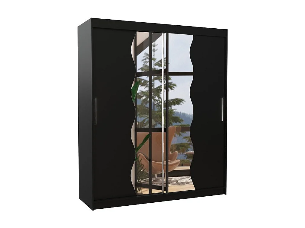 Armoire Tansas (180cm)/portes coulissantes/miroir/Noir
