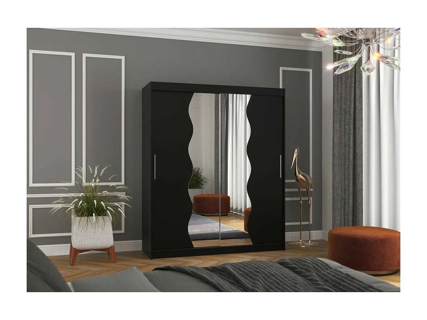 Armoire Tansas (180cm)/portes coulissantes/miroir/Noir
