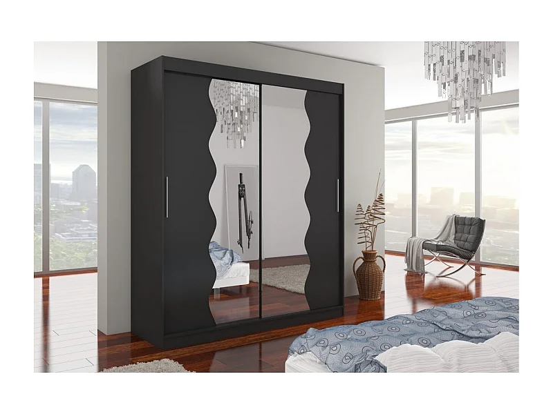 Kleiderschrank Tansas (180cm)/Schiebetüren/Spiegel/Schwarz