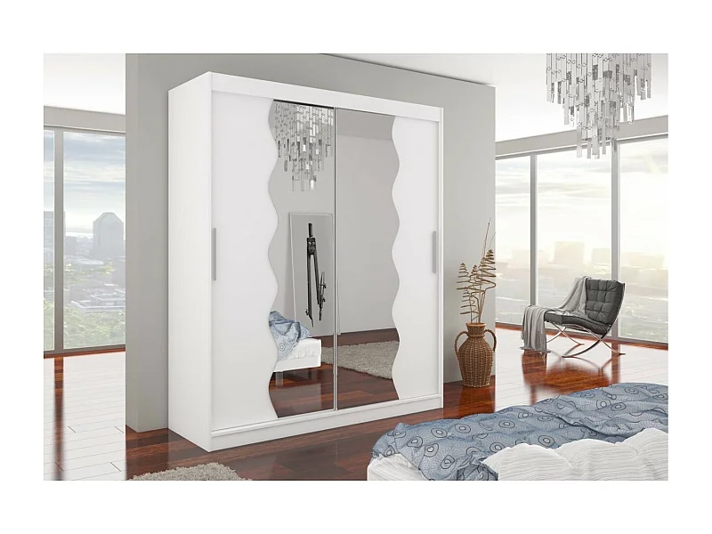 Armoire Tansas (180cm)/portes coulissantes/miroir/Blanc