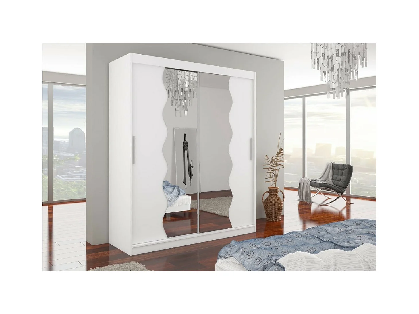 Armoire Tansas (180cm)/portes coulissantes/miroir/Blanc