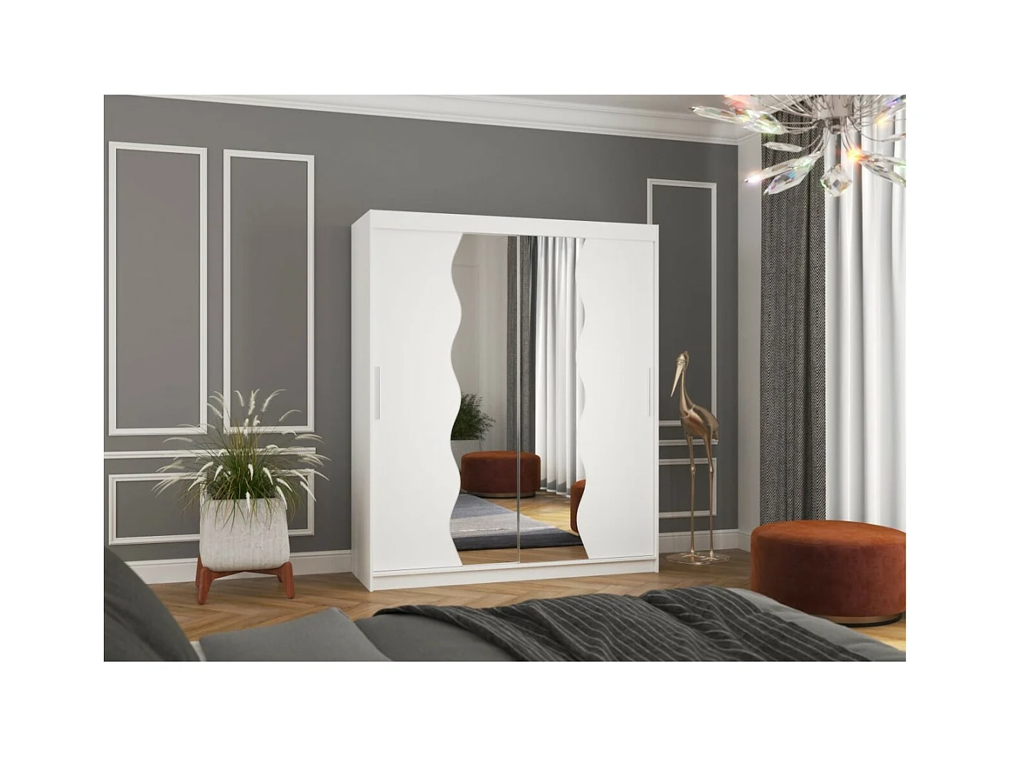 Armoire Tansas (180cm)/portes coulissantes/miroir/Blanc