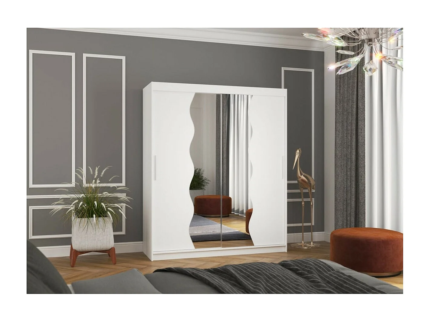 Kleiderschrank Tansas (180cm)/Schiebetüren/Spiegel/Weiss