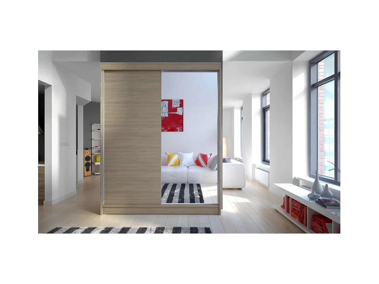 Armadio Jurgen (150cm)/ante scorrevoli/specchio/Sonoma