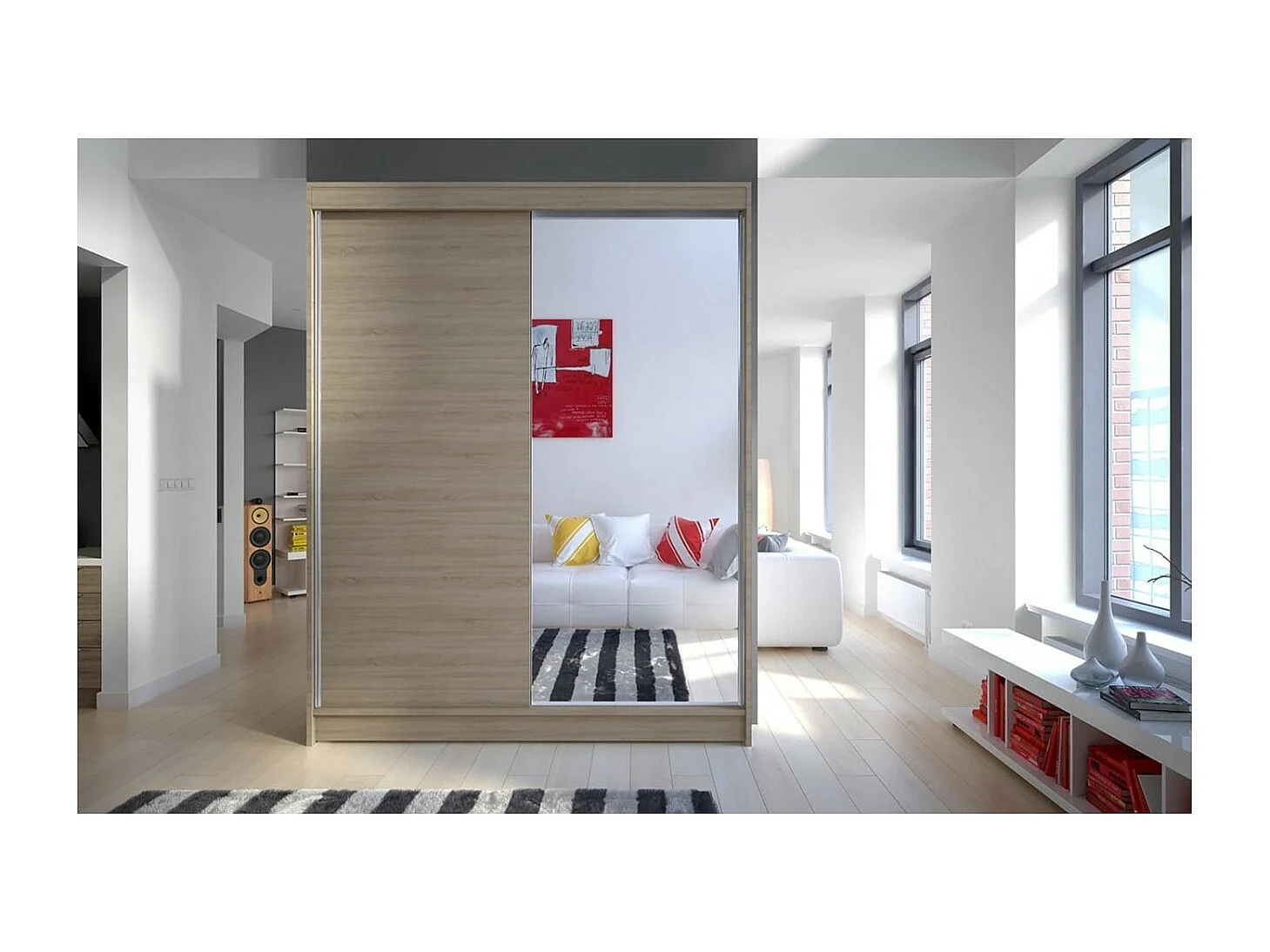 Armoire Jurgen (150cm)/portes coulissantes/miroir/Sonoma