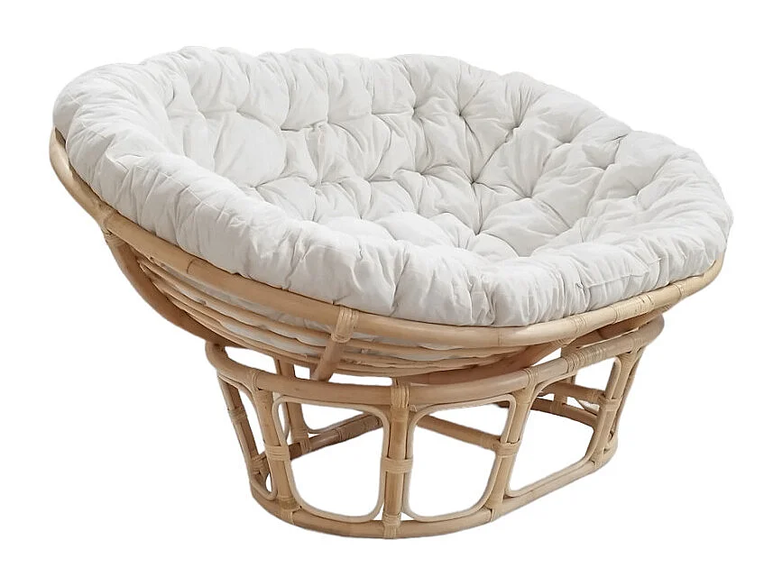 Fauteuil loveuse 2 places rotin naturel coussin blanc cassé - HAZEL