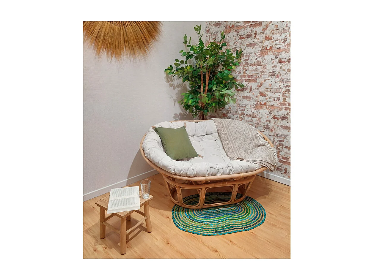 Fauteuil loveuse 2 places rotin naturel coussin blanc cassé - HAZEL