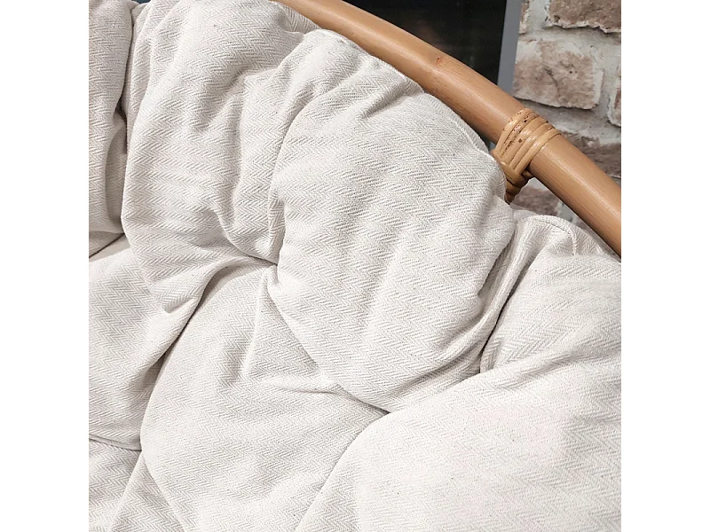 Fauteuil loveuse 2 places rotin naturel coussin blanc cassé - HAZEL