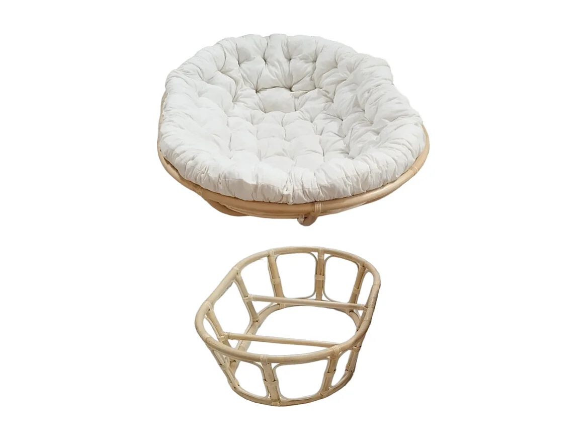 Fauteuil loveuse 2 places rotin naturel coussin blanc cassé - HAZEL