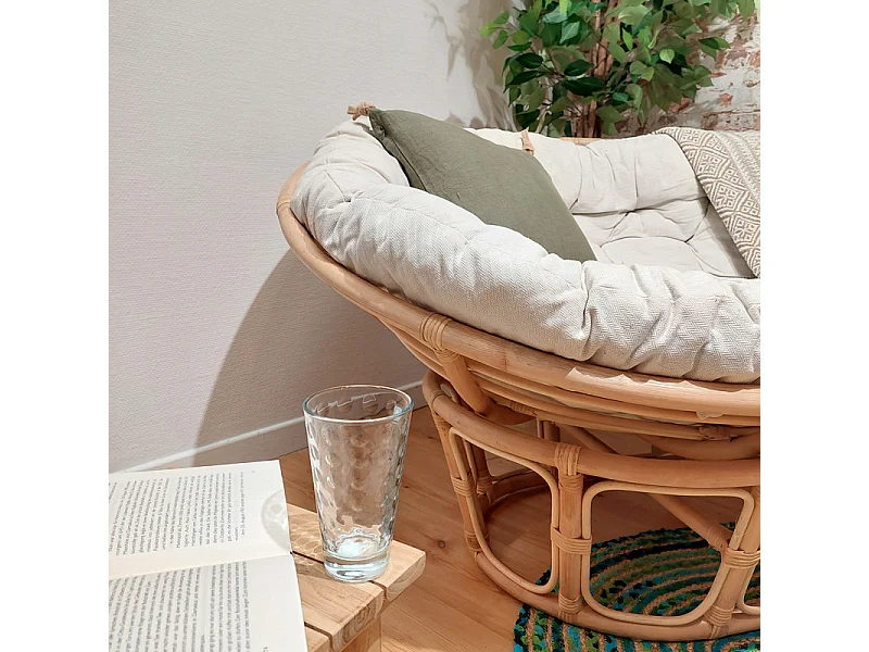 Fauteuil loveuse 2 places rotin naturel coussin blanc cassé - HAZEL