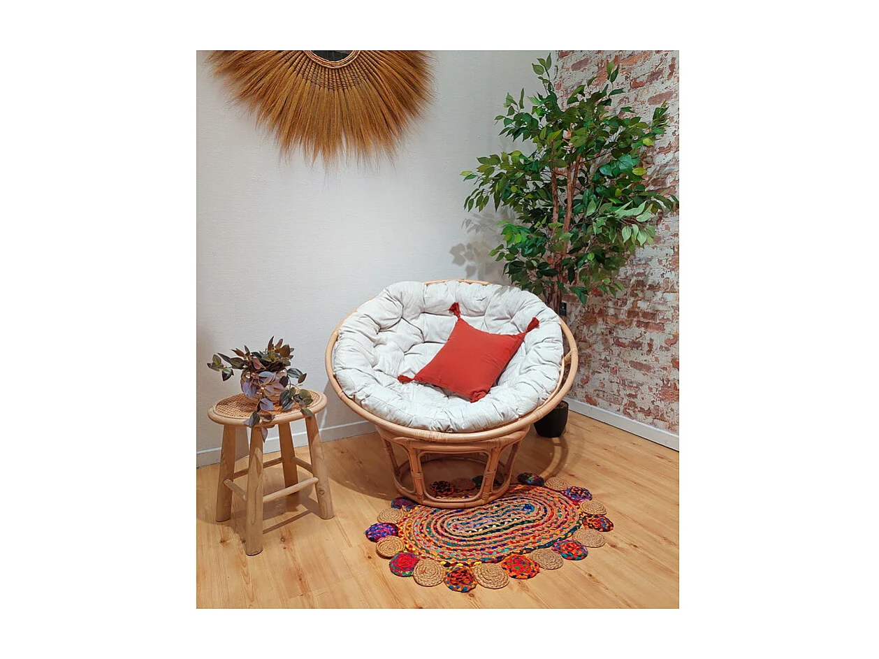 Fauteuil loveuse 1 place en rotin naturel coussin blanc cassé - HAZEL