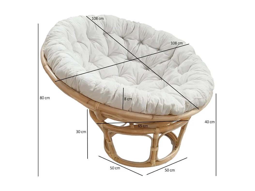 Fauteuil loveuse 1 place en rotin naturel coussin blanc cassé - HAZEL