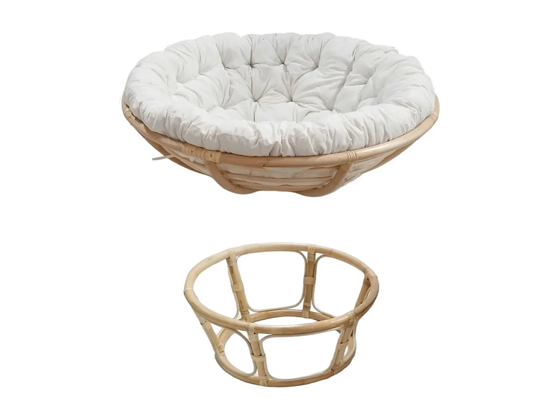 Fauteuil loveuse 1 place en rotin naturel coussin blanc cassé - HAZEL