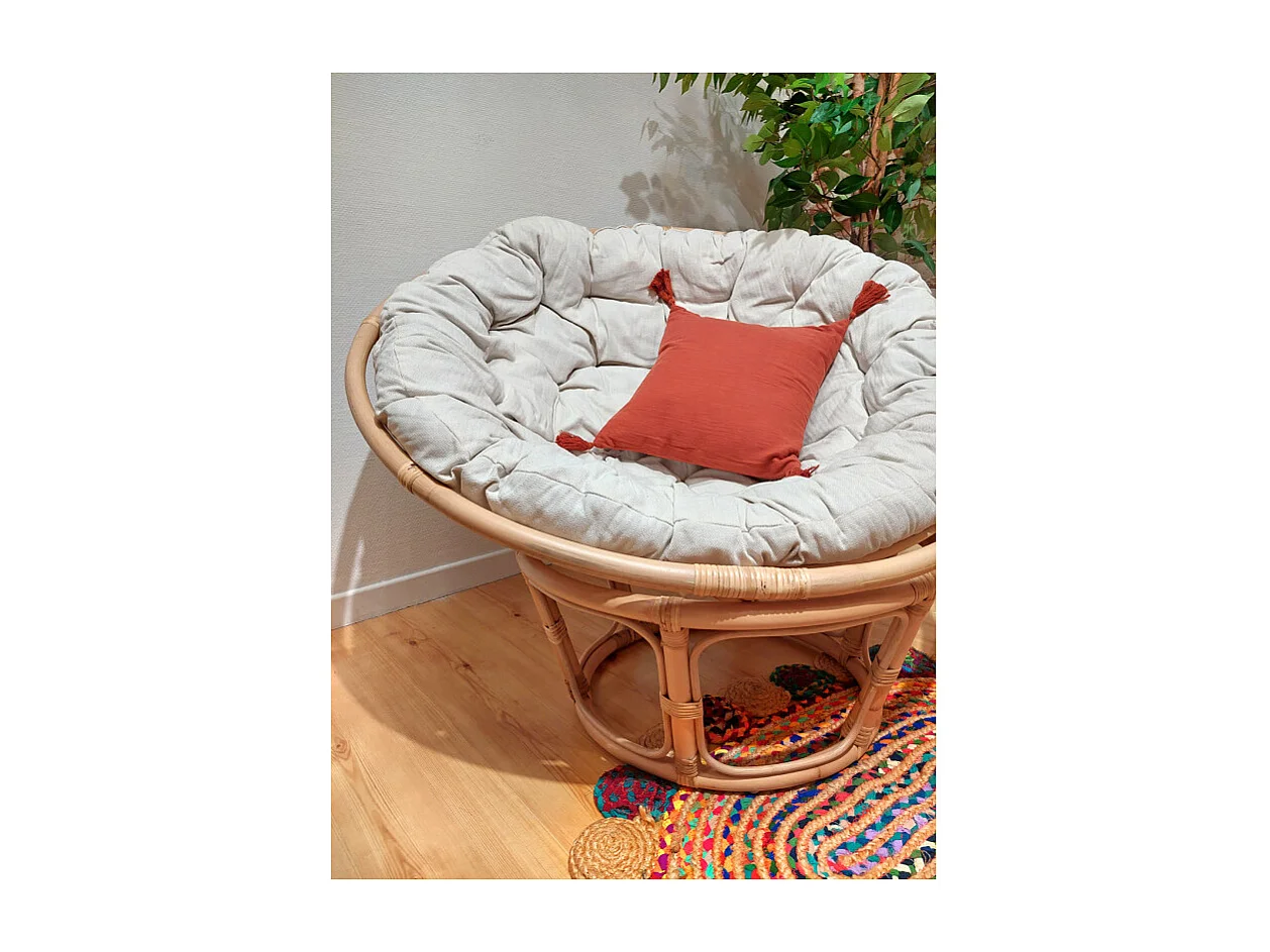 Fauteuil loveuse 1 place en rotin naturel coussin blanc cassé - HAZEL