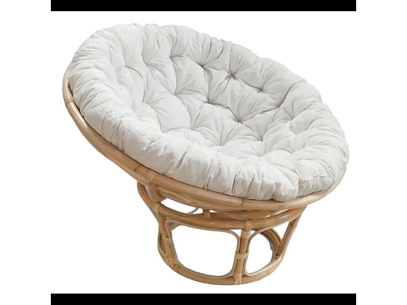 Fauteuil loveuse 1 place en rotin naturel coussin blanc cassé - HAZEL