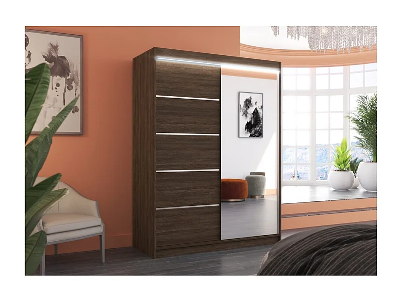 Armoire Zimbo (150cm)/portes coulissantes/miroir/LED/Marron