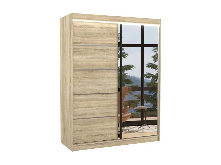 Armoire Zimbo (150cm)/portes coulissantes/miroir/LED/Sonoma