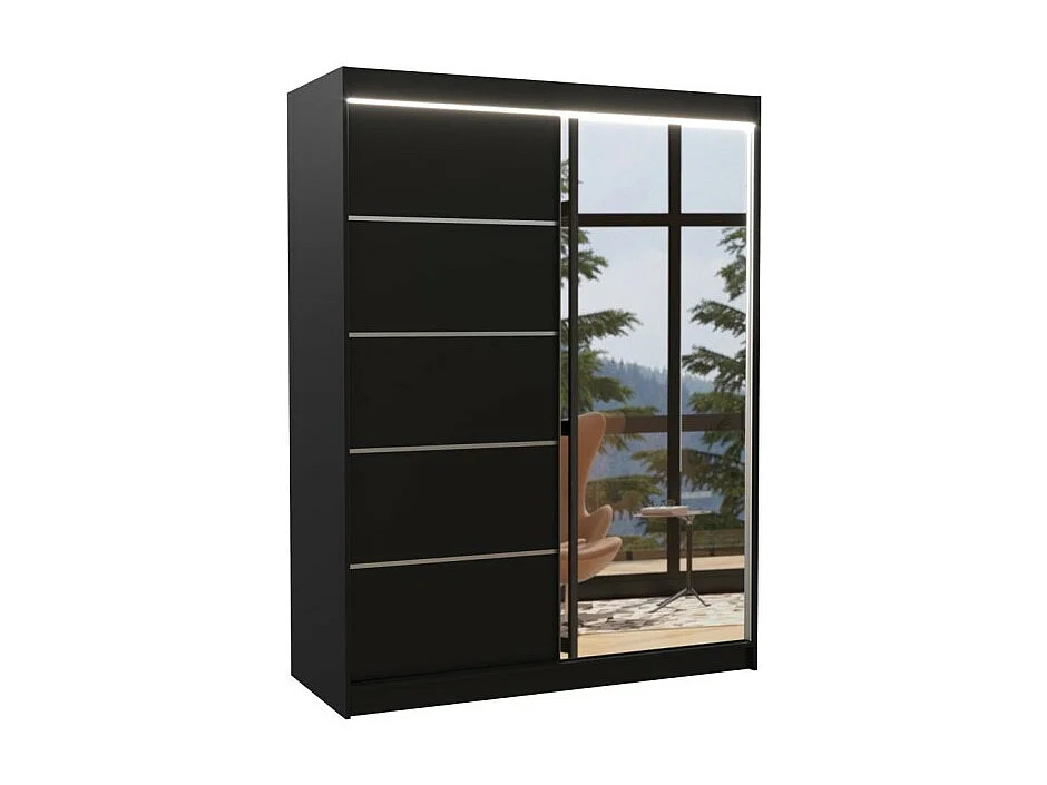 Armoire Zimbo (150cm)/portes coulissantes/miroir/LED/Noir