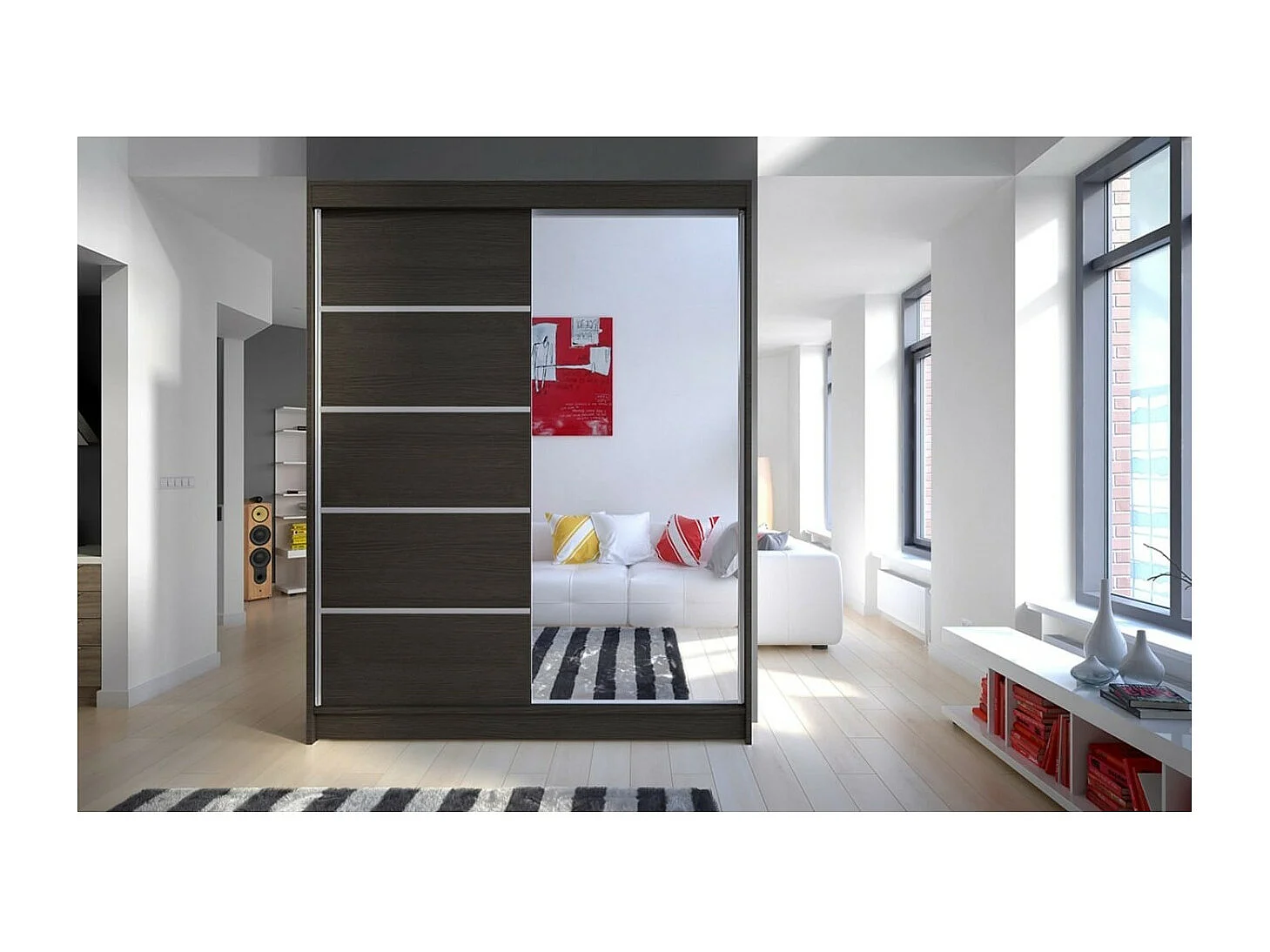 Armoire Zimbo (150cm)/portes coulissantes/miroir/Marron